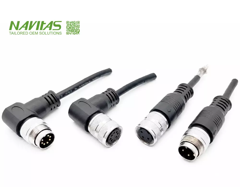 M12 male and female straight and right-angle cable assemblies for industrial automation