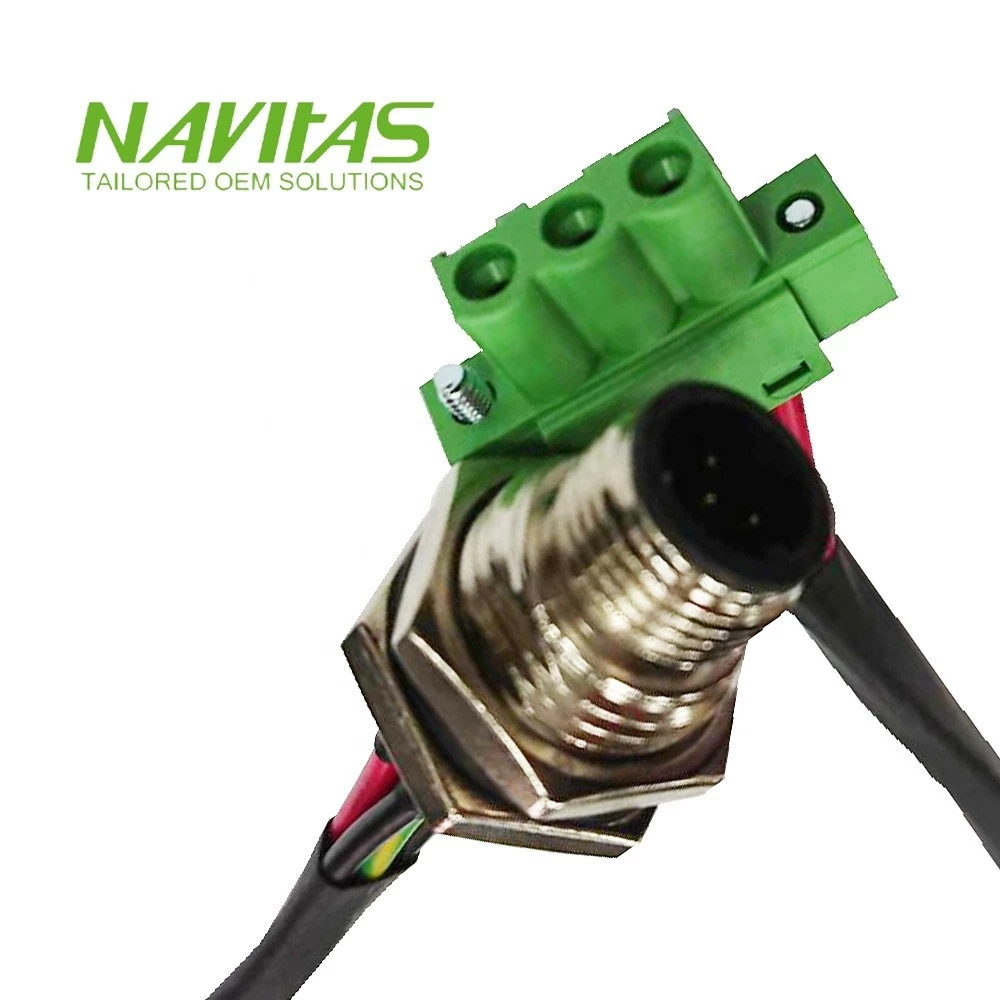 NAVITAS M12 connector with green terminal block for sensor and control wiring
