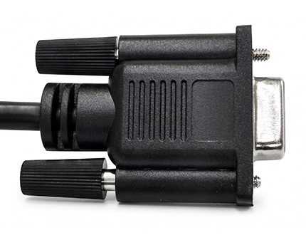 D-Sub overmold cable assembly side view with molded strain relief and screw lock design