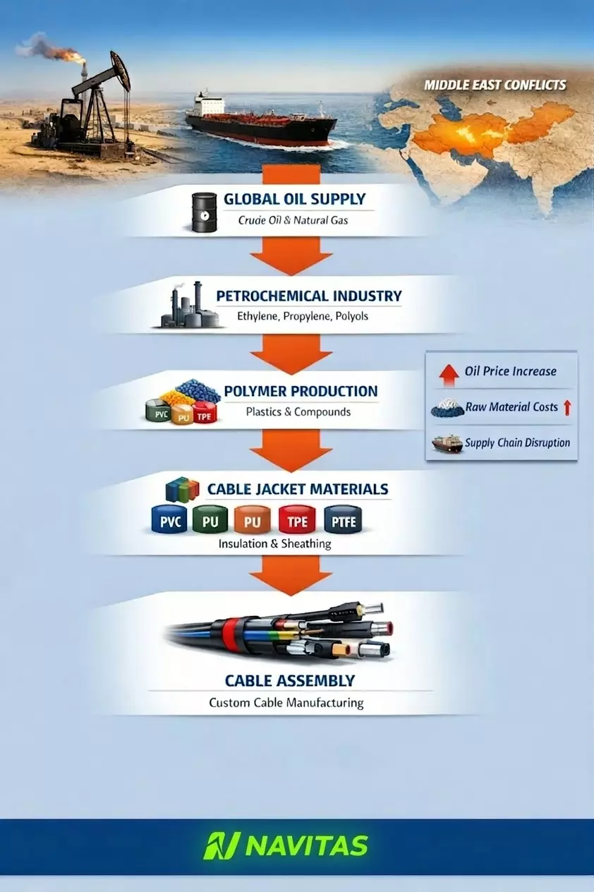 Global oil supply disruption impact on cable jacket material costs and custom cable assembly supply chain