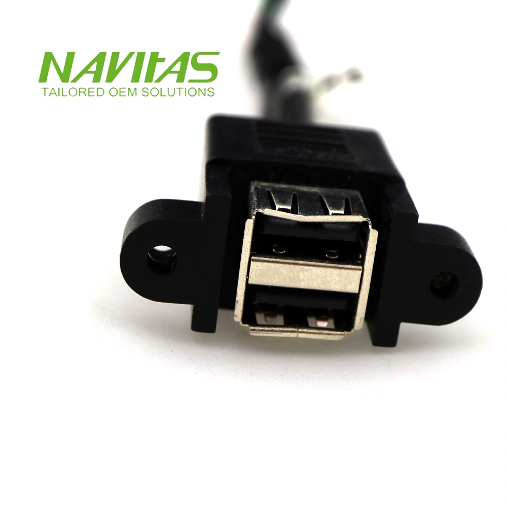 USB 2.0 A Dual Ports Female Screw Lock Panel Mount Cable Assembly