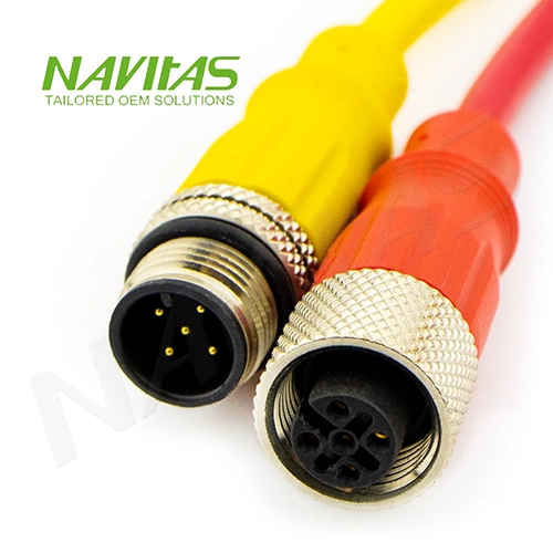 M12 A-Coded male and female cable assemblies for industrial automation