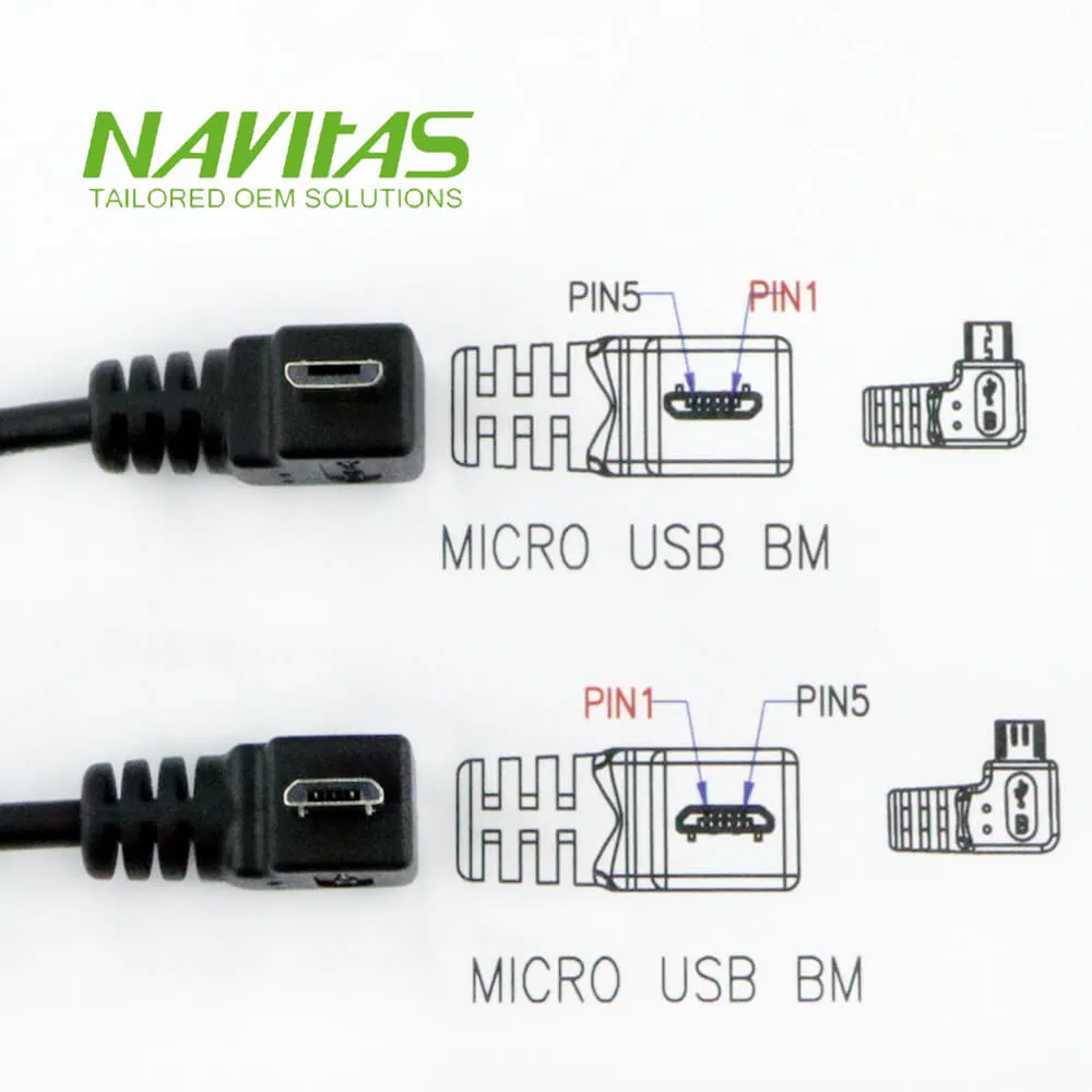 90 Degree Micro USB Male Extension Cable Assembly